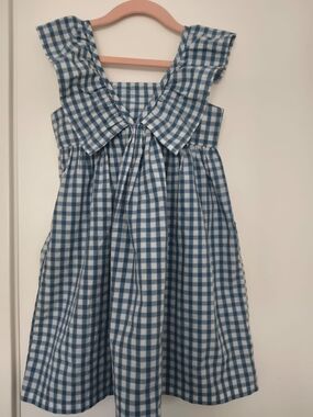 GAP Blue and White Gingham Dress with Bow Collar